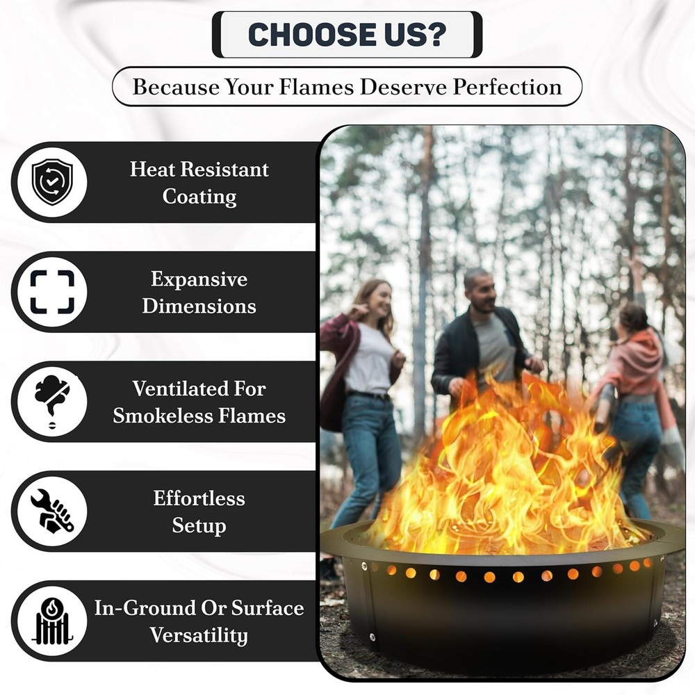 FEBTECH Smokeless Firepit Ring 45" OD & 39" ID for Outdoor Fire pits