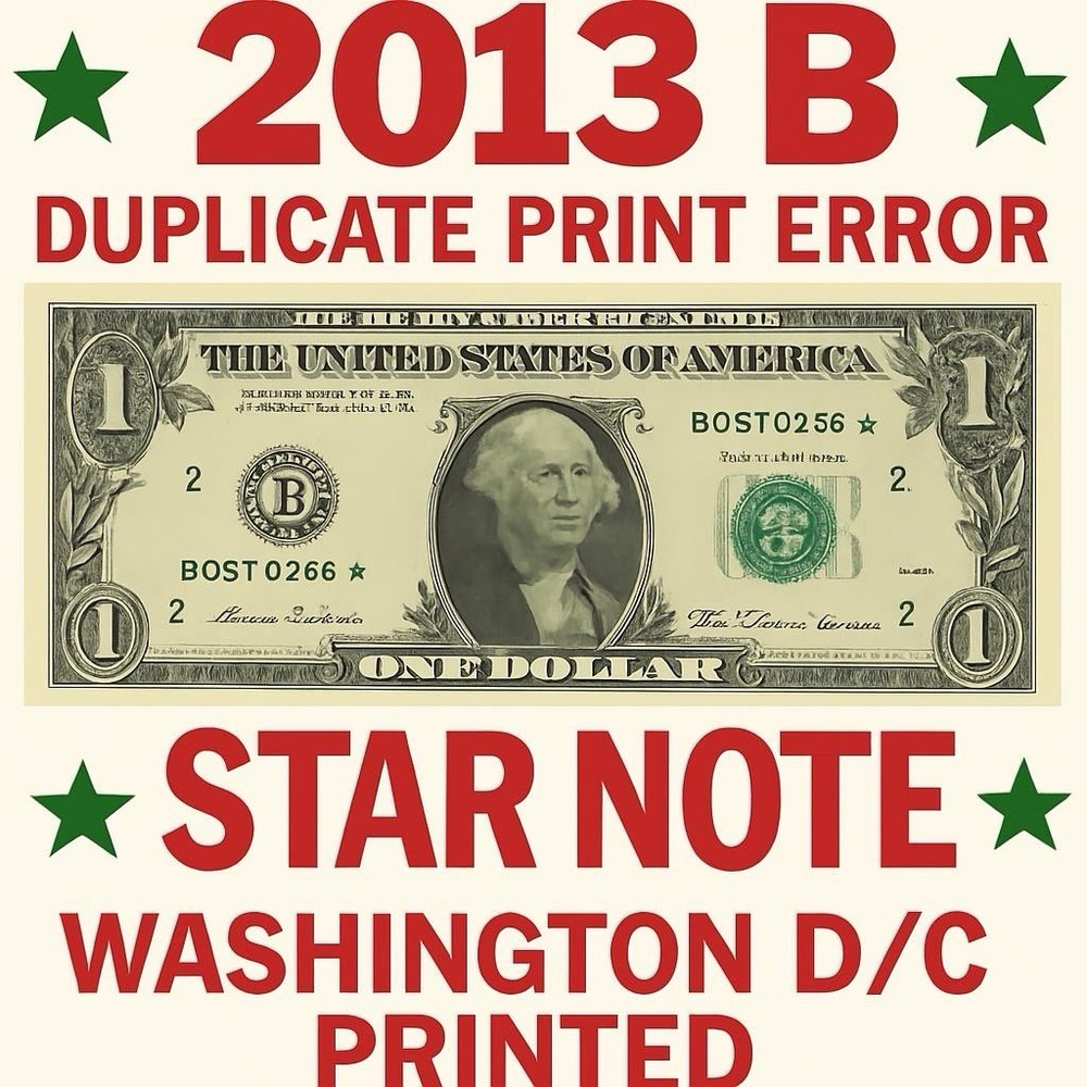 🌟Star Note 2013 B Duplicate Serial ERROR  B08440906* Fancy Number $1 Bill D/C