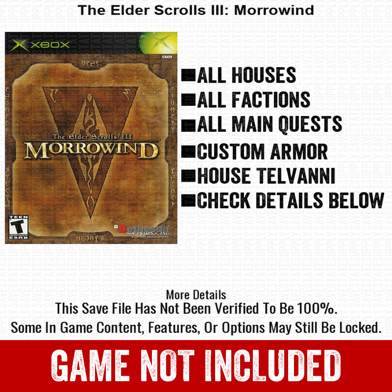 The Elder Scrolls III Morrowind 100% Unlocked All Items Xbox USB Save File
