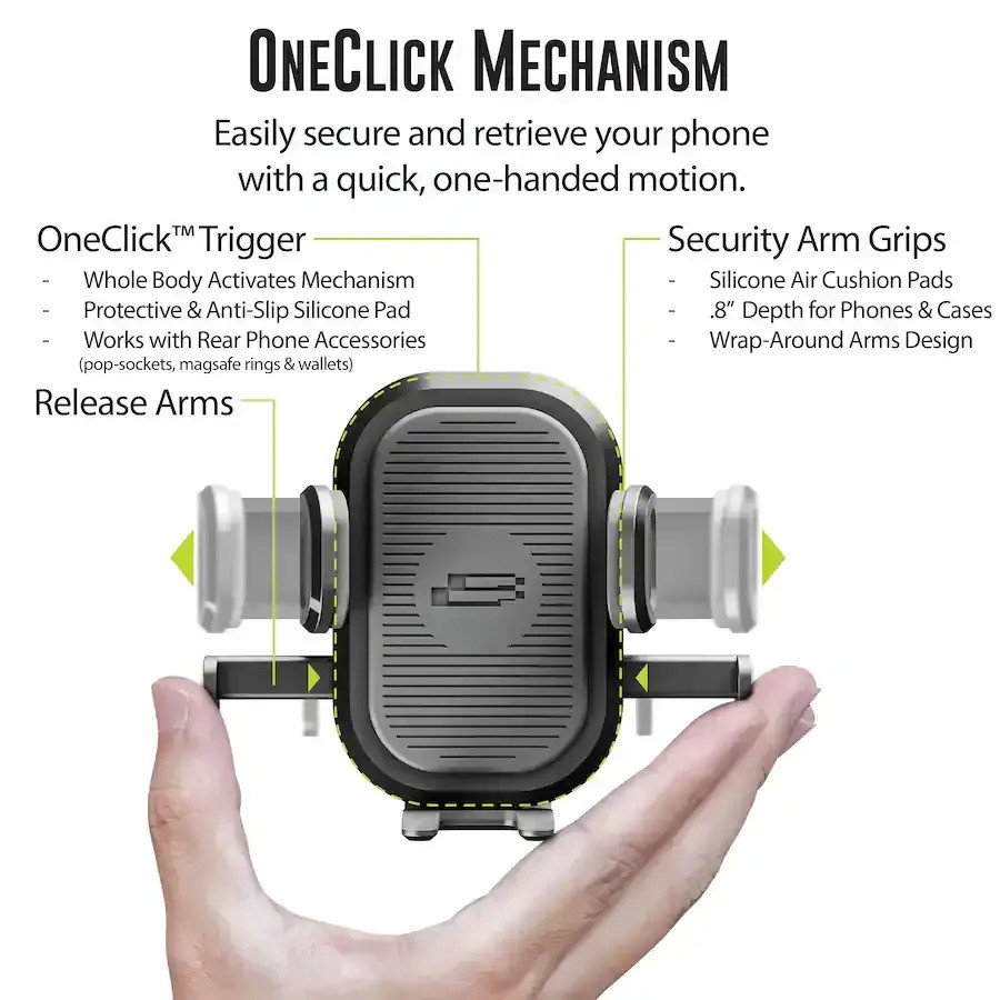 Bracketron - OneClick Ext Window, Dash & Vent Mount for most cell phones - Black