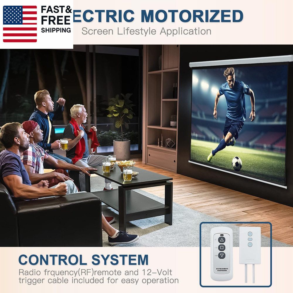 150" Projector Screen Motorized 16:9, 4K HD Pull down Retractable Projection Sc