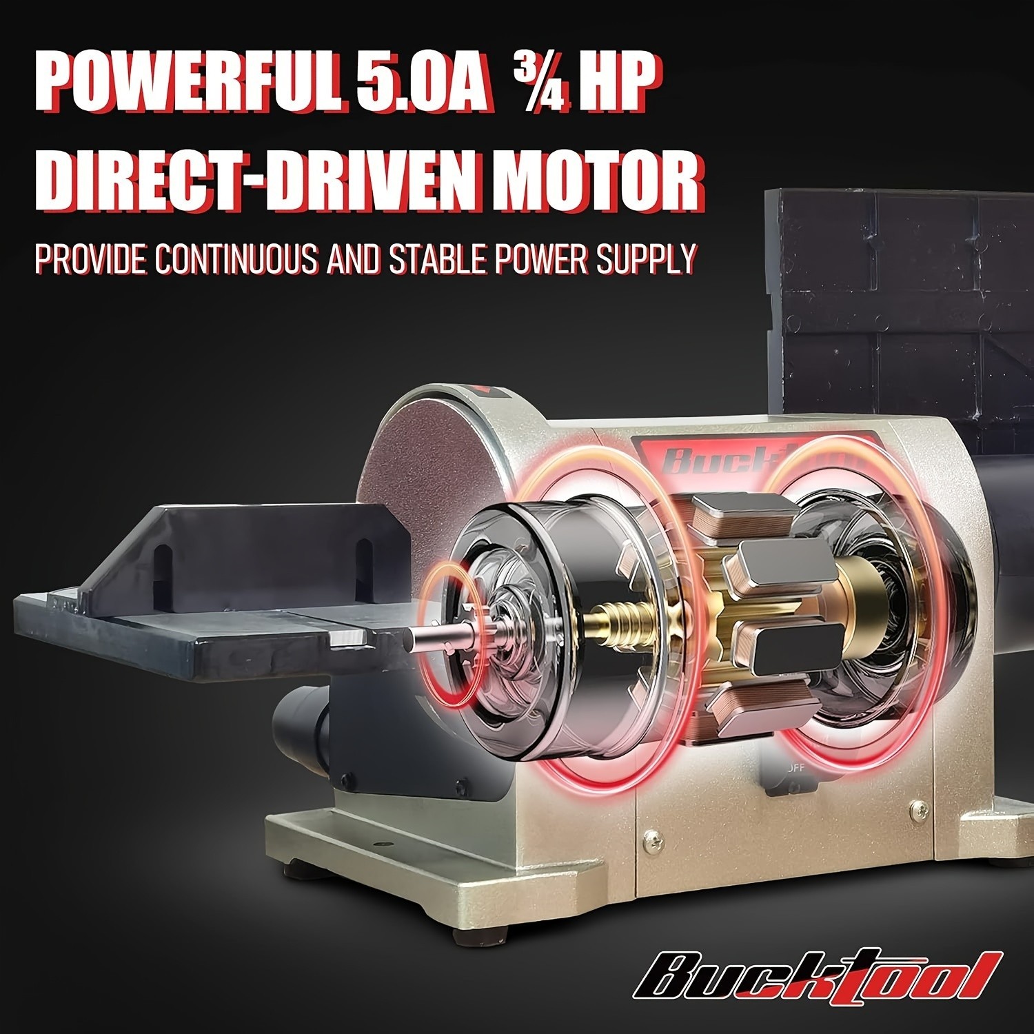 BUCKTOOL 3/4HP 5.0A Belt Disc Sander 4 in x 36 in Belt and 6 in Disc Sander