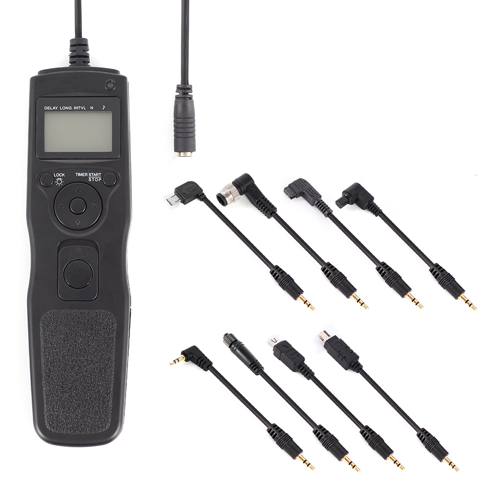 LCD Timer Remote Cable+7x 2.5mm DC Removable Cable For Canon Nikon Sony Olympus
