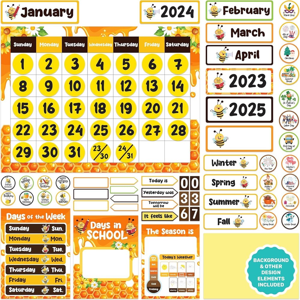 181 Pcs Classroom Calendar Numbers with Background Papers - Bee