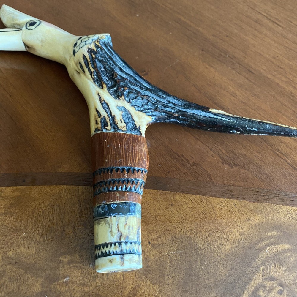 Vintage cane deer antler handle .