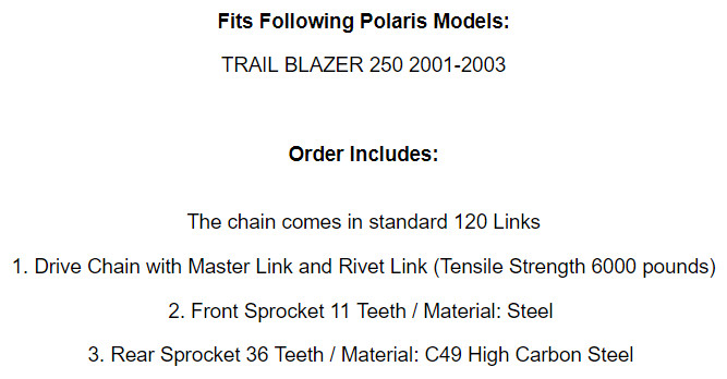 Drive Chain & Sprockets Kit for Polaris Trail Blazer 250 2001 2002 2003
