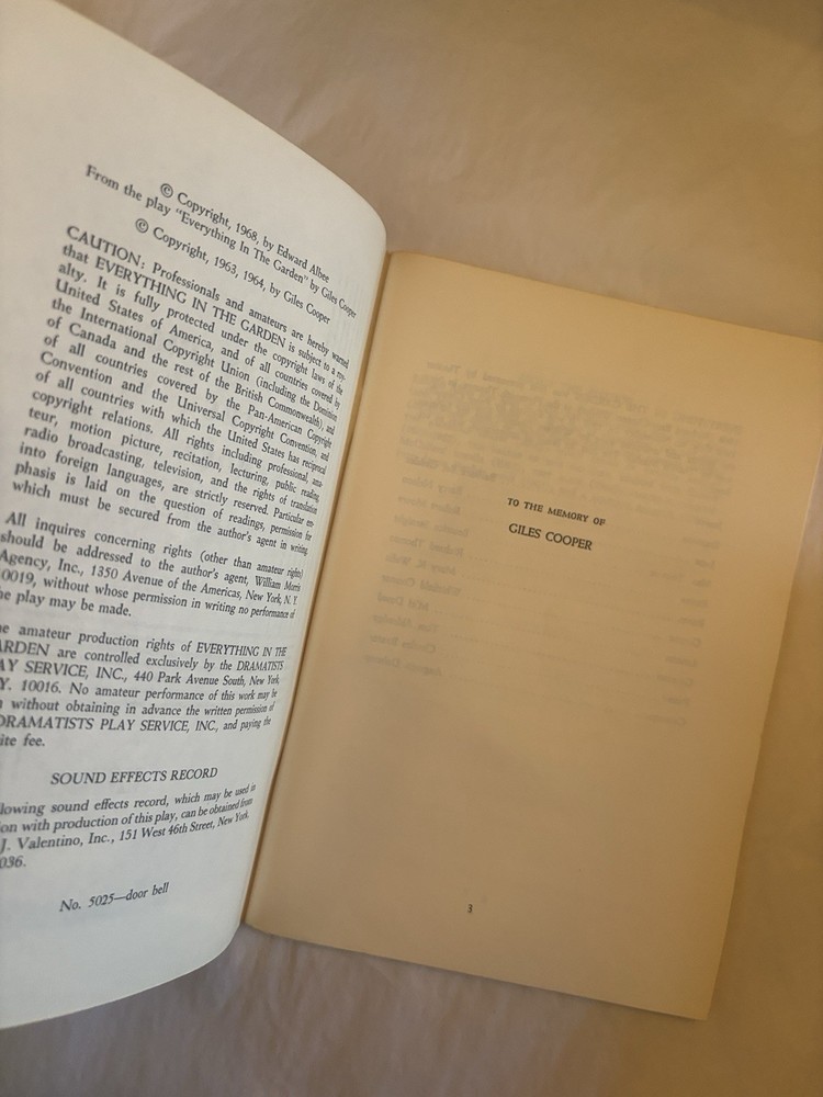 EVERYTHING IN THE GARDEN Edward Albee / Giles Cooper - Dramatists Script Acting