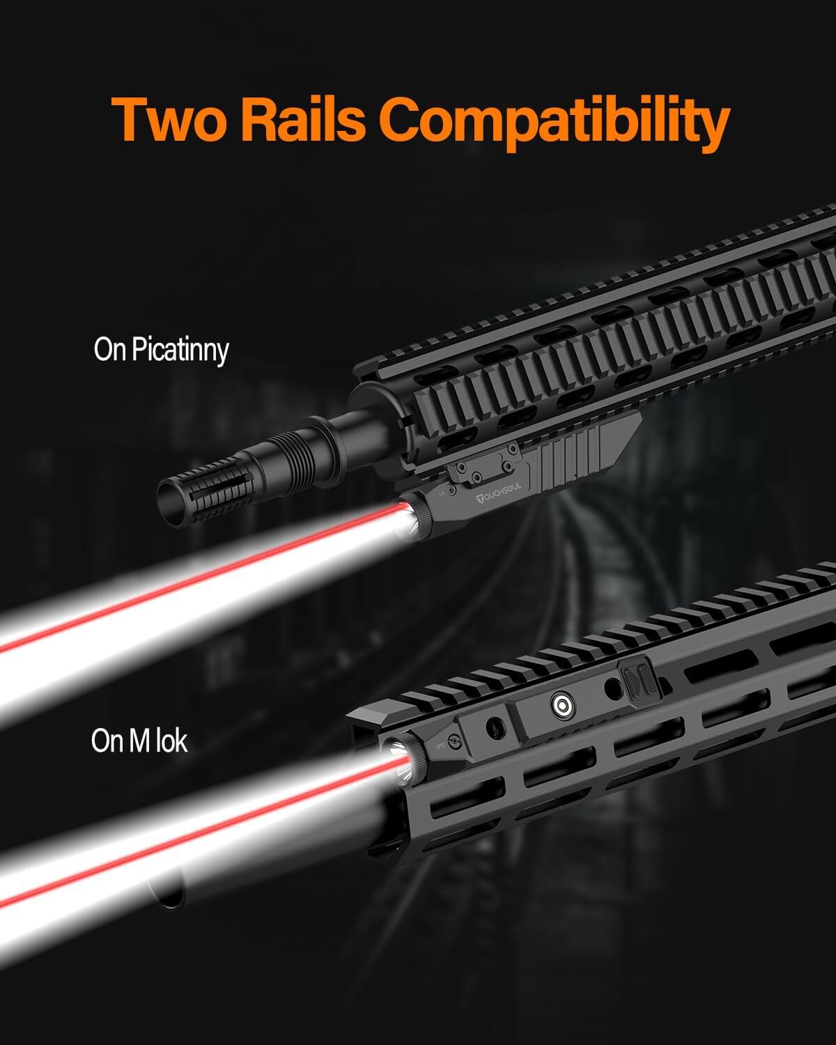 TOUGHSOUL 1450 Lumens Dual Rail Tactical Flashlight with Red/Green Laser Sight