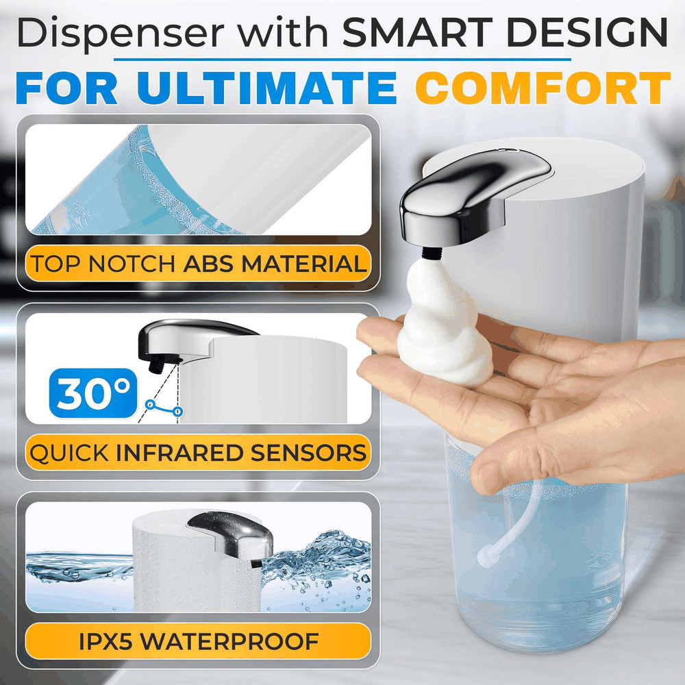 Automatic Soap Dispenser 13.5oz Touchless Foaming, USB Rechargeable, 4Level