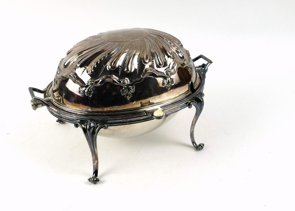 Vintage Four-Footed, Silver-Plated Roll-Top Serving Dish