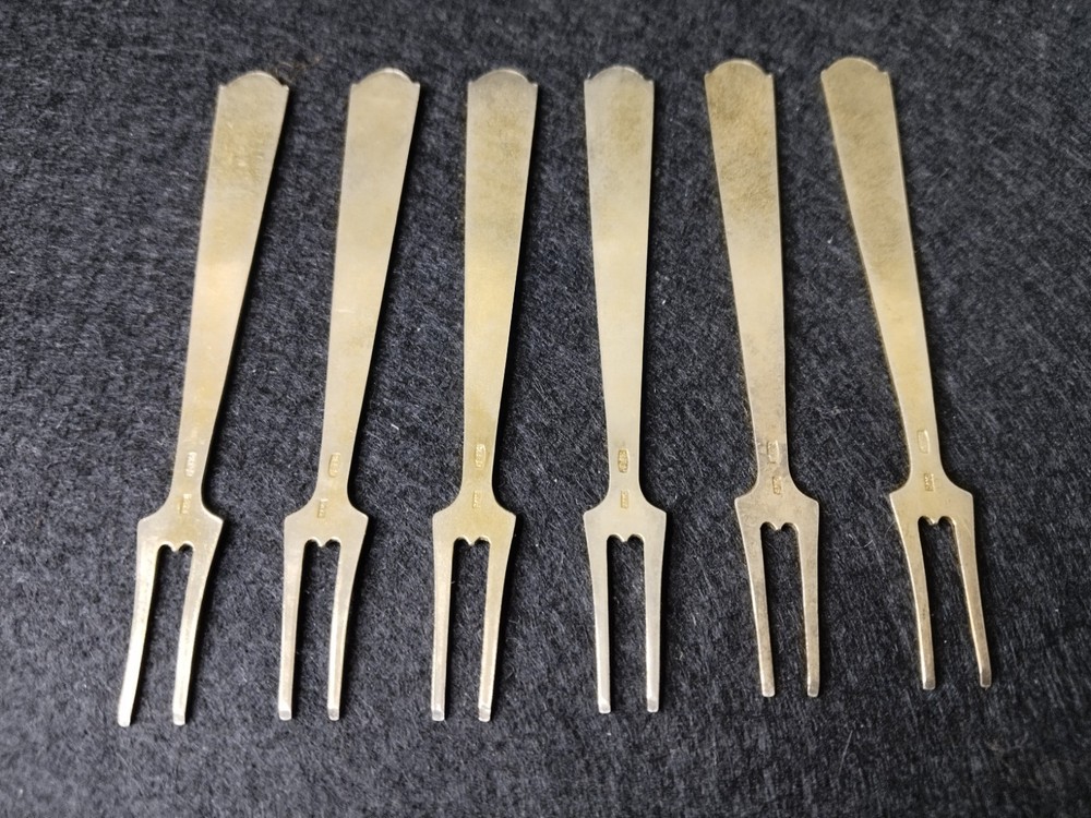 Vintage Soviet gilded silver enameled fork (6 pieces). Silver 875 proof.33 grams