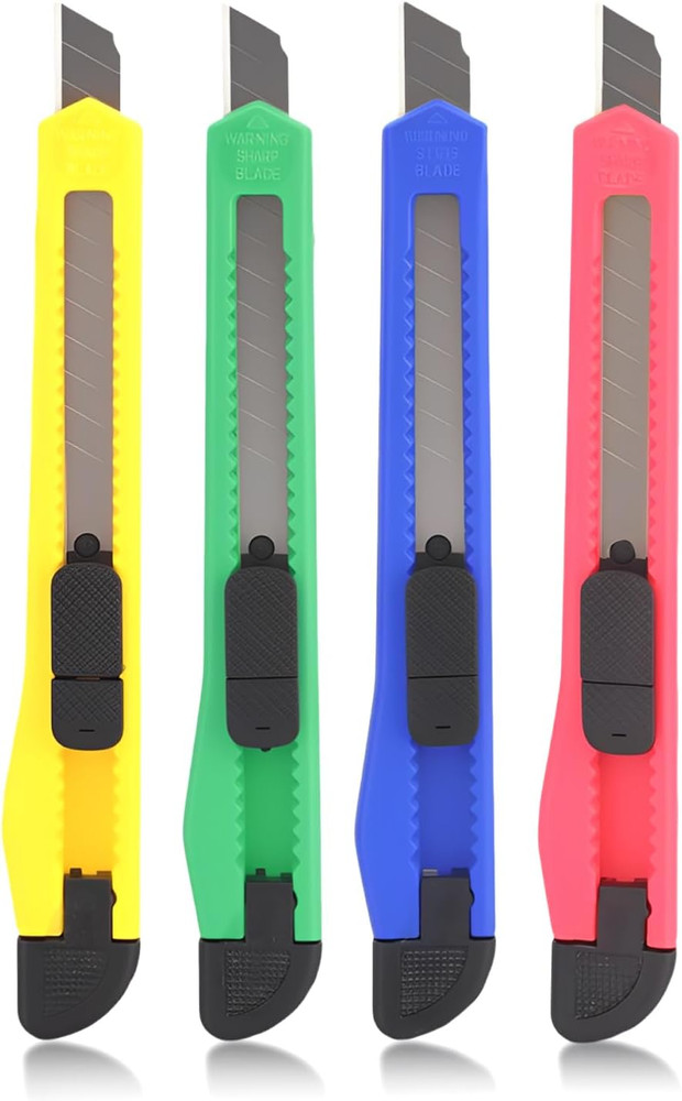 4 Pack Mini Box Cutter Utility Knives - Retractable Razor Blade Set