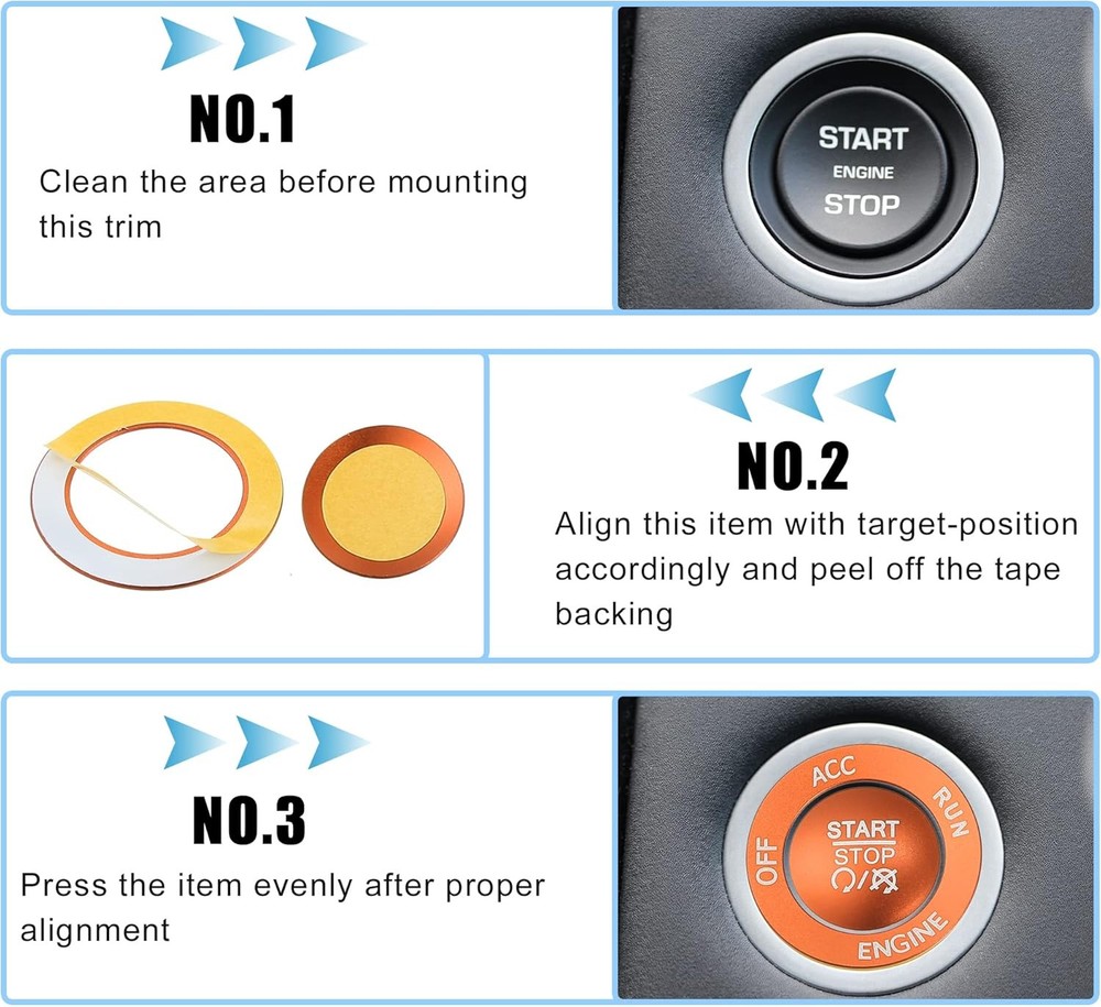 Engine Start Stop Button Cover Kit One Click Push Start Button Trim Orange