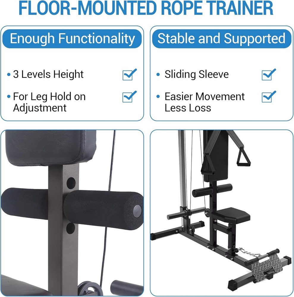 LAT Pull Down & Low Row Cable Machine Pulley Station with Adjustable Leg Support