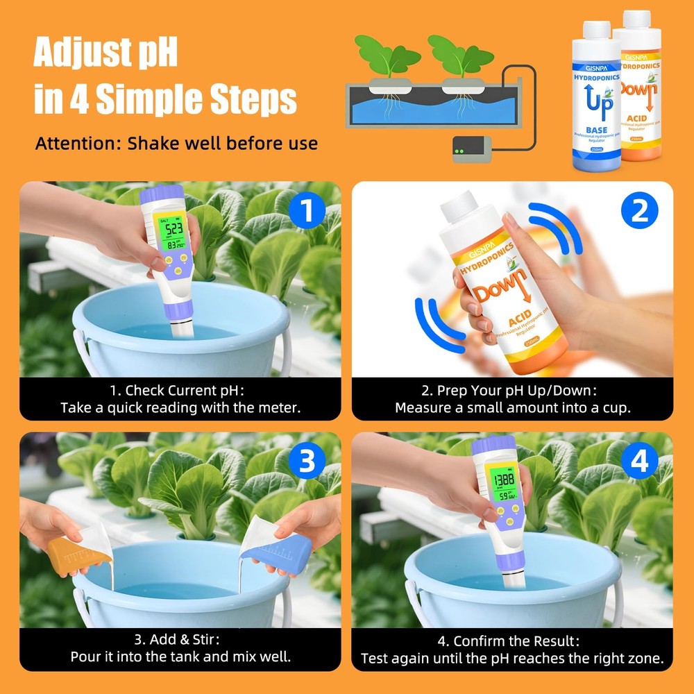GISNPA pH Down & Up for Hydroponics, Control Kit Hydroponic blue