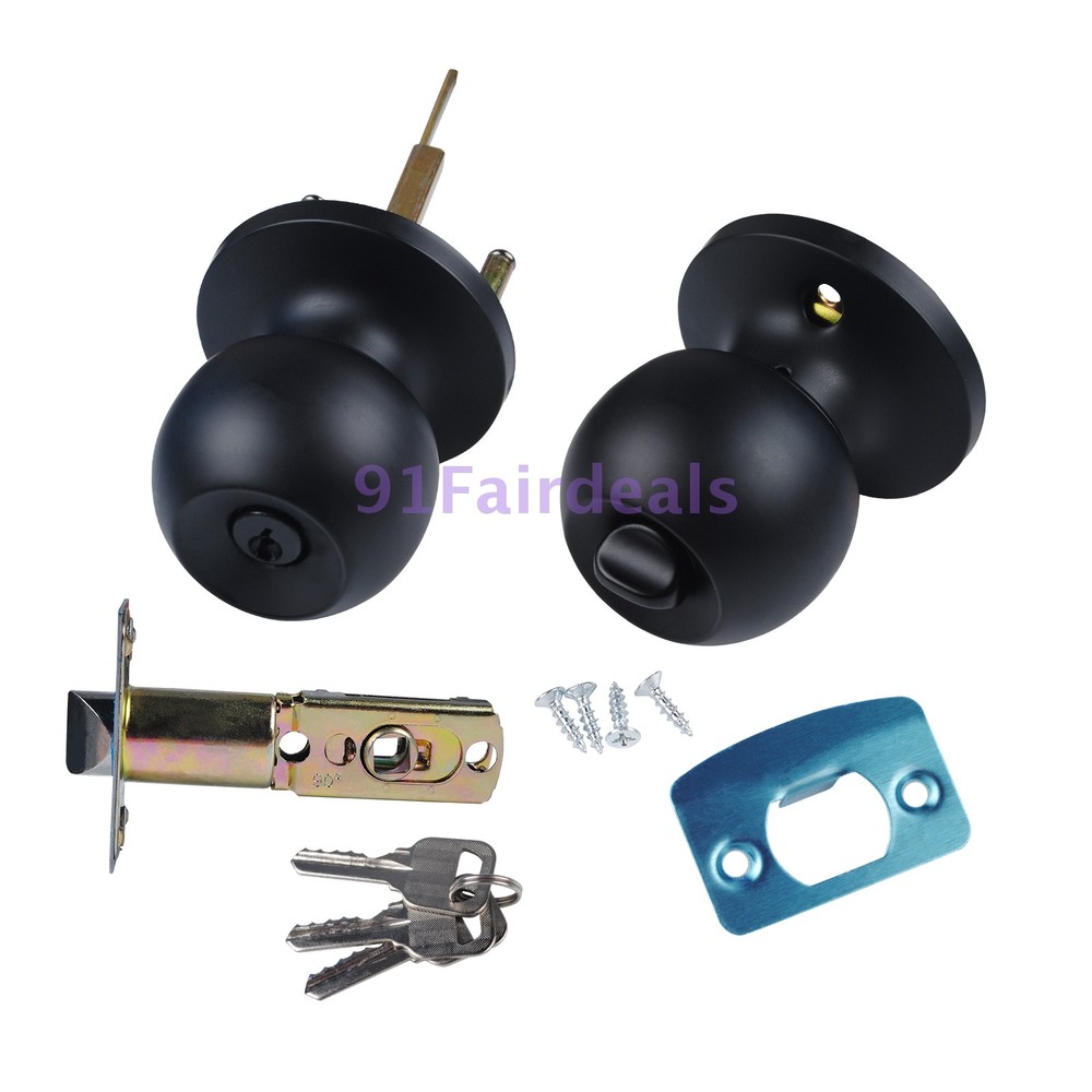 Privacy Door Knobs for Bed and Bath - Ball, Matte Black Interior Keyless