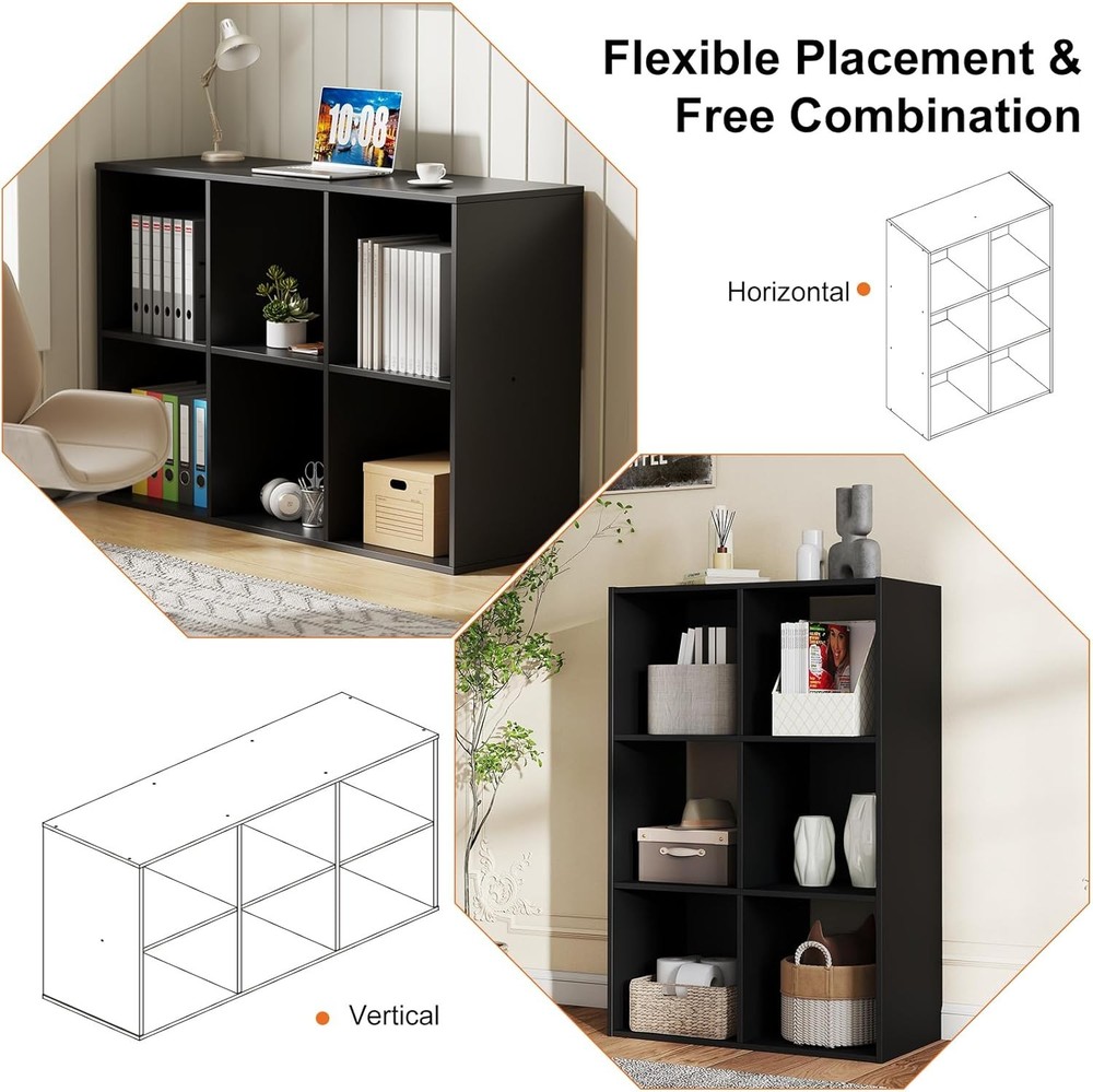 6 Cube Storage Organizer Open Cube Bookshelf W/ 3 Removable Back Panels Display