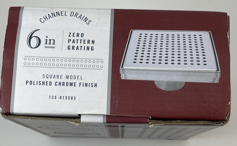 B&K 6? Zero Pattern Grating Square Model Shower Drain, Polished Chrome Open Box