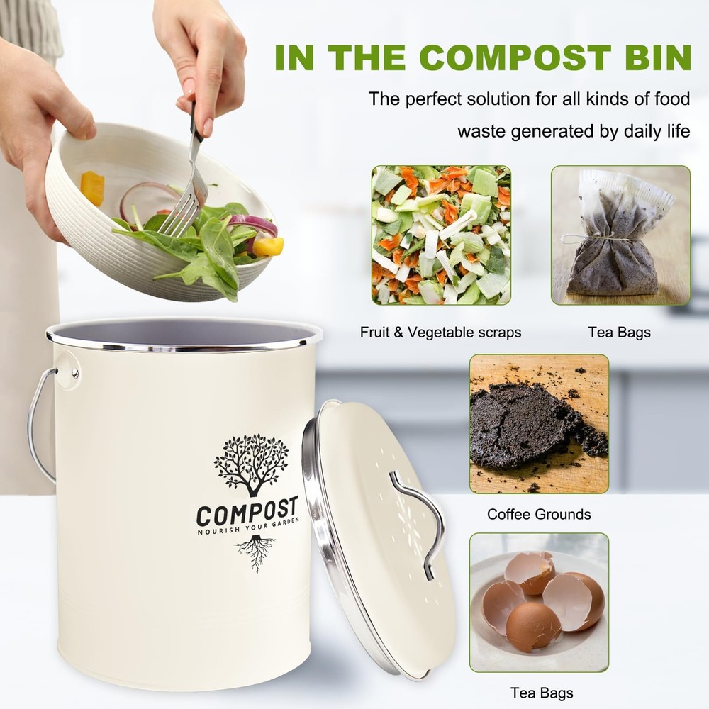 Kitchen Countertop Compost Bin Odor Resistant Indoor Compost Bin with Lid and...