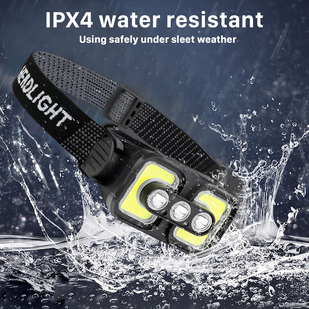 COB LED Headlamp Headlight Flashlight Torch USB Rechargeable Waterproof Sensor