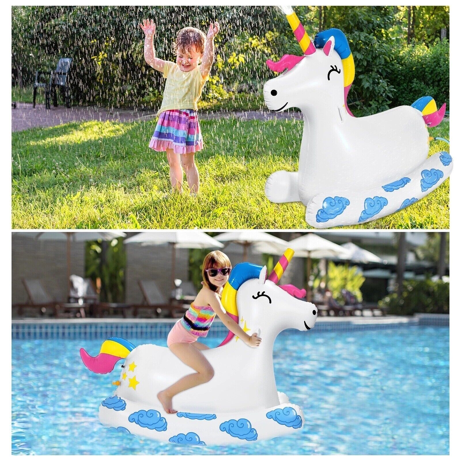 Unicorn Sprinkler for Kids Giant Inflatable Unicorn Pool Float Ride on