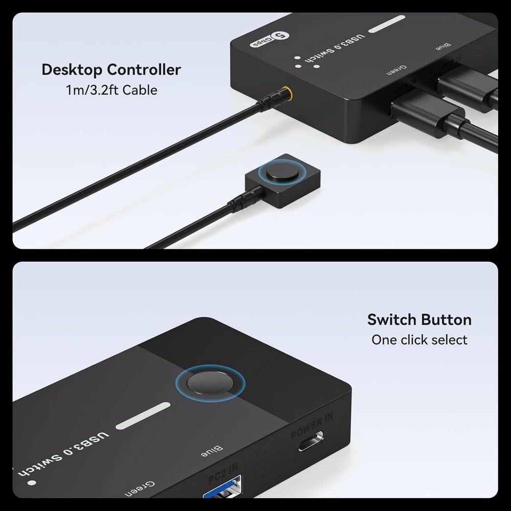 USB 3.0 Switch 2 Computers Keyboard Mouse Switcher USB A Hub Switches Selecto...
