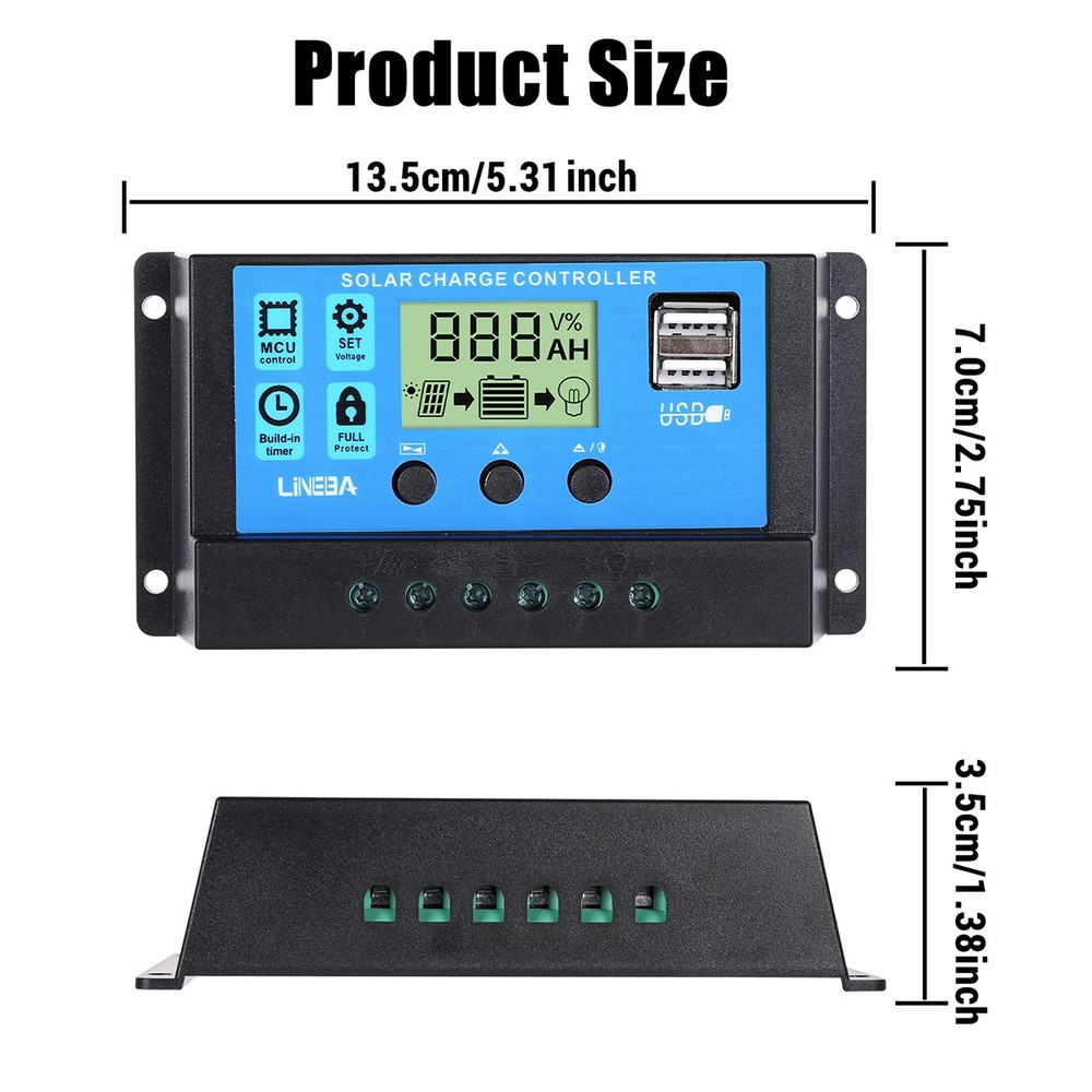 PWM 30A 12V 24V Solar Panel Regulator Charge Controller Auto Focus Tracking 2USB
