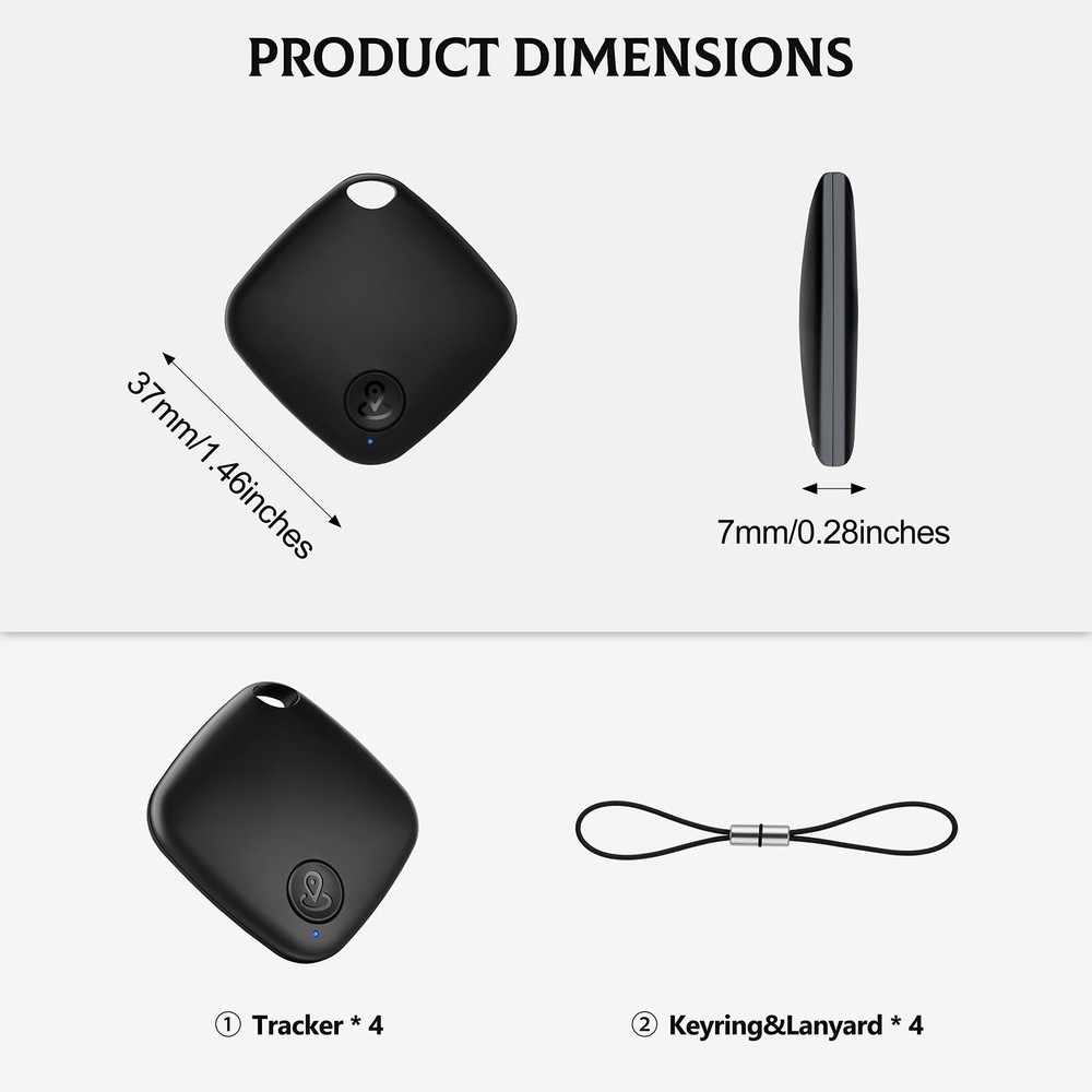 Air Tags-4 Pack Android【Google MFG Certified】, Tag Mini, Android Black