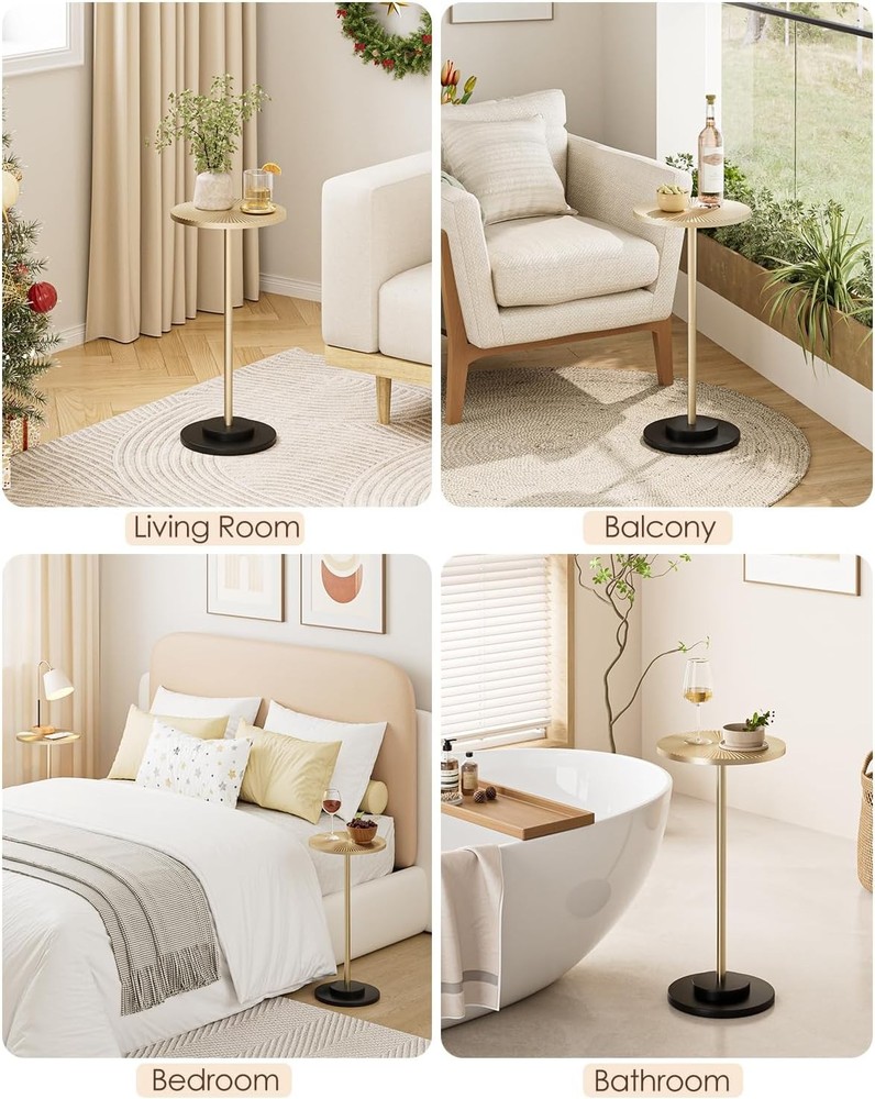 Round Side Table Small Drink Table Small Spaces Modern Accent End Table W/ Metal