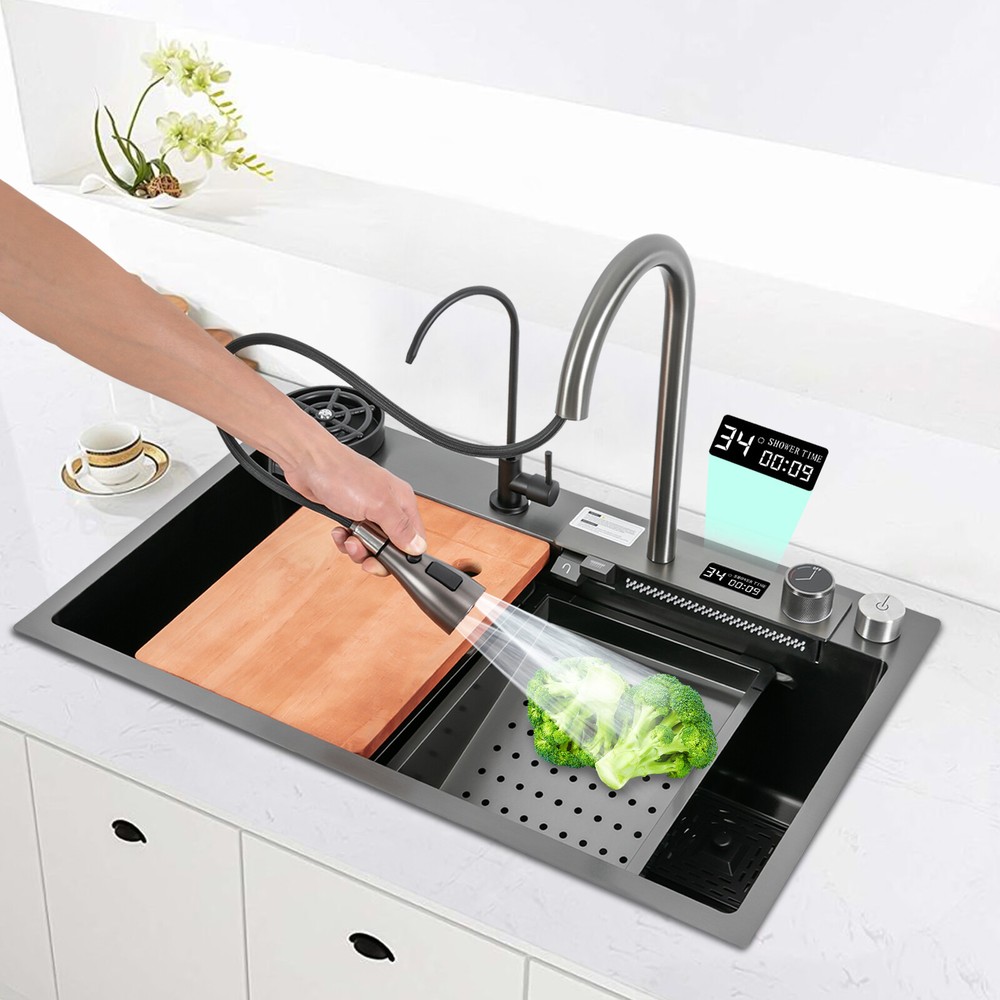 Multifunctional Digital Display Sink Workstation Kitchen Sink w/Pull-Out Faucet