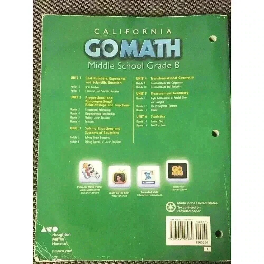 Holt McDougal Go Math Student Interactive Worktext Grade 8 2015 Homeschooling