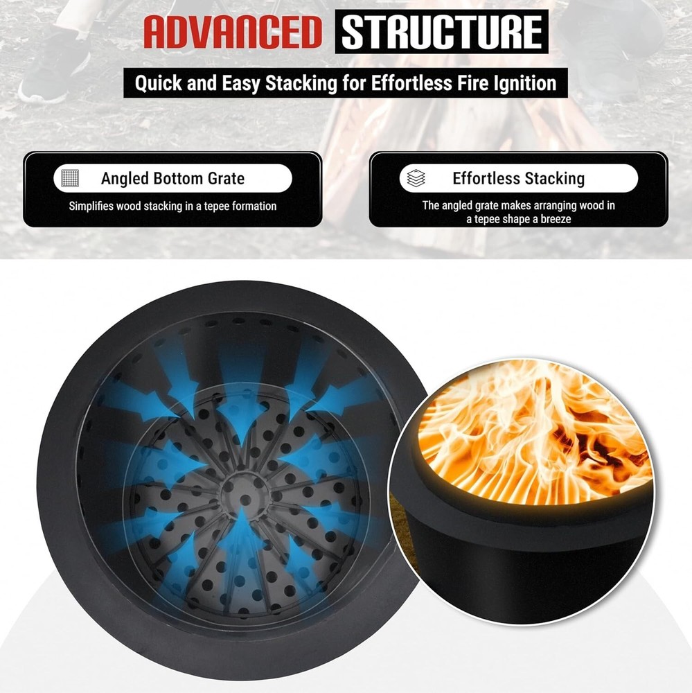 FEBTECH 21.6" Smokeless Firepit with Round Table Top for Outside Gatherings
