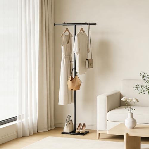 Coat Rack Freestanding Marble Base Adjustable Width T-Shaped Heavy Duty