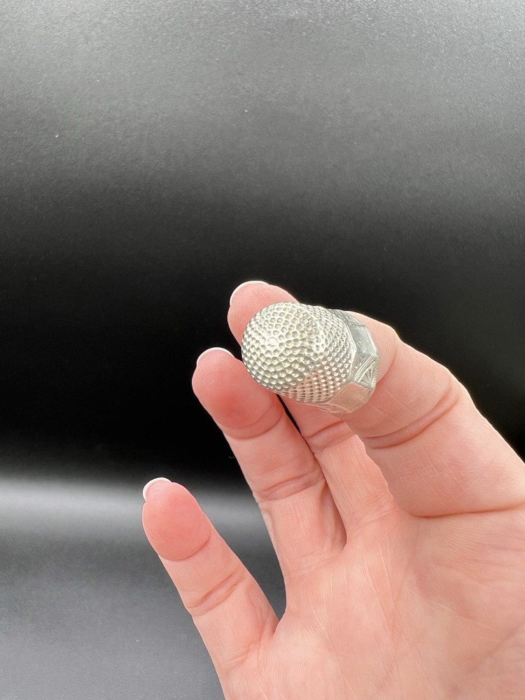 Antique Sterling Silver Thimble, Etched, Size 8
