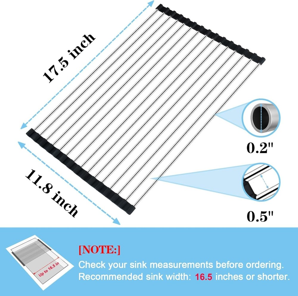 Roll Up Dish Drying Rack Over The Sink Drying Rack for Kitchen Counter, Rolli...