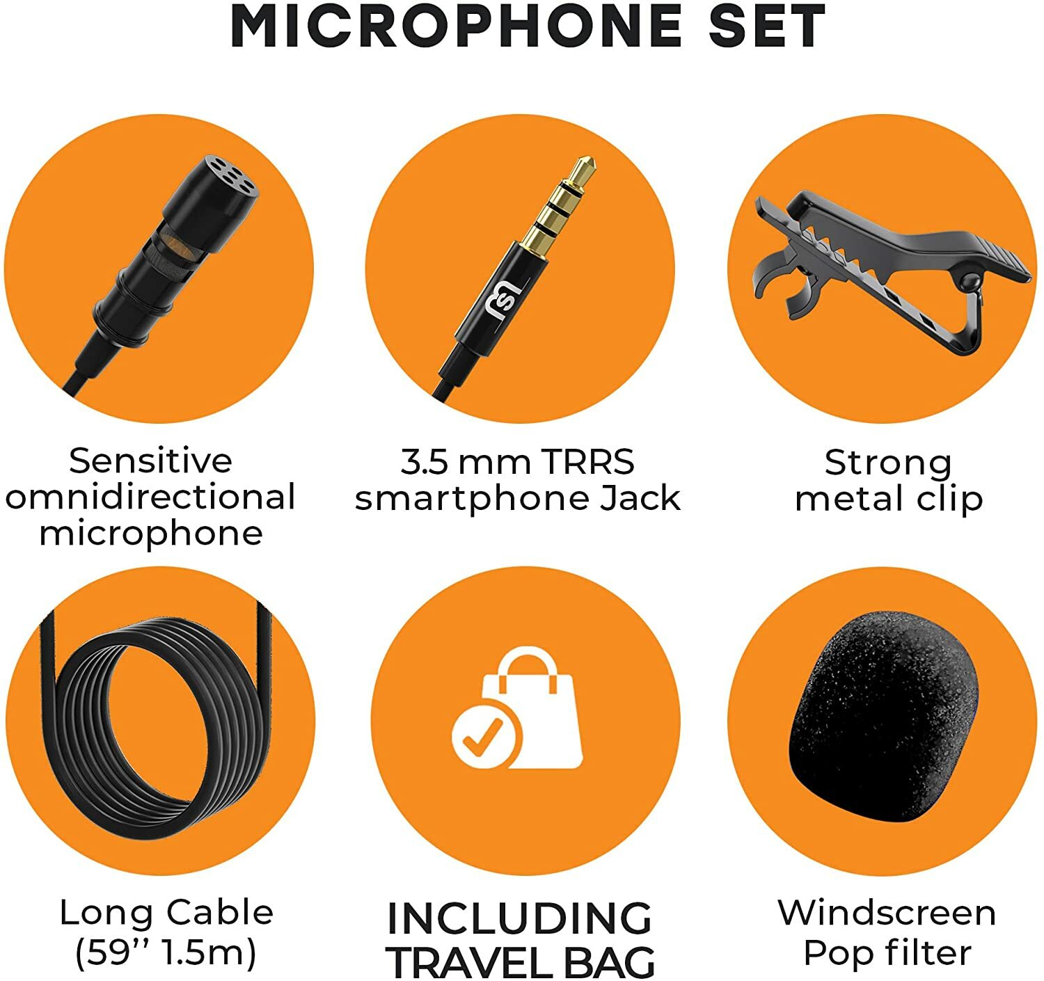 Omnidirectional Lapel Lavalier Microphone Clip-on Condenser Mini Iphone Android