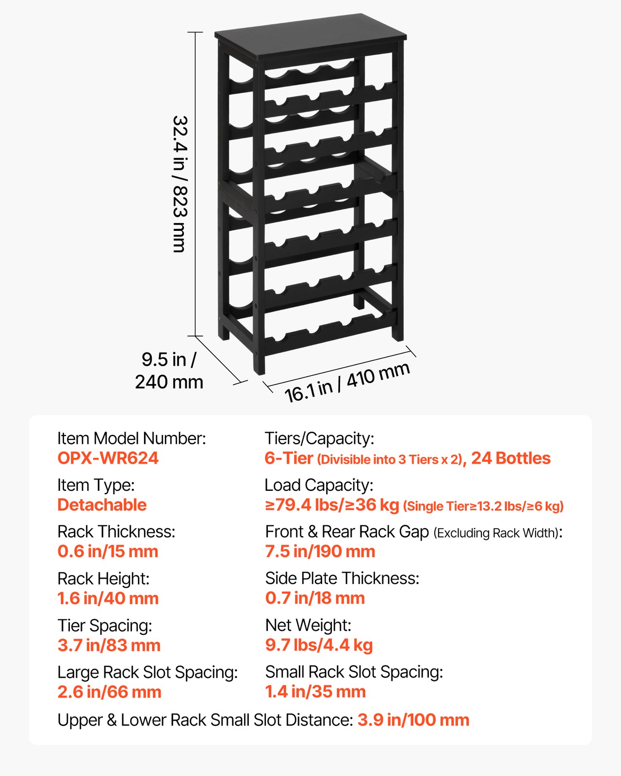 VEVOR 24 Bottle Wine Rack Freestanding Floor Display Storage Shelves 6-Tier