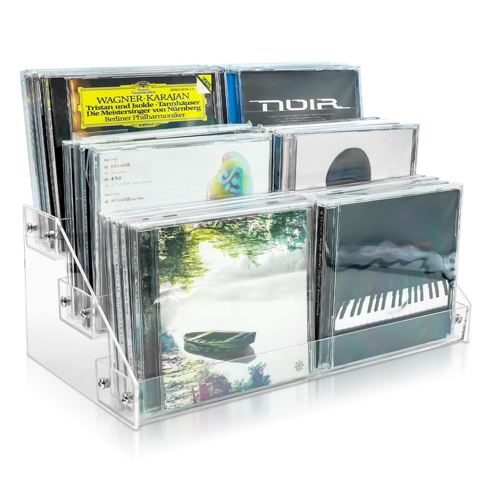 3Tier Clear Acrylic CD Holder Cascading CD Storage Rack,DVD/CD Display Rack &...