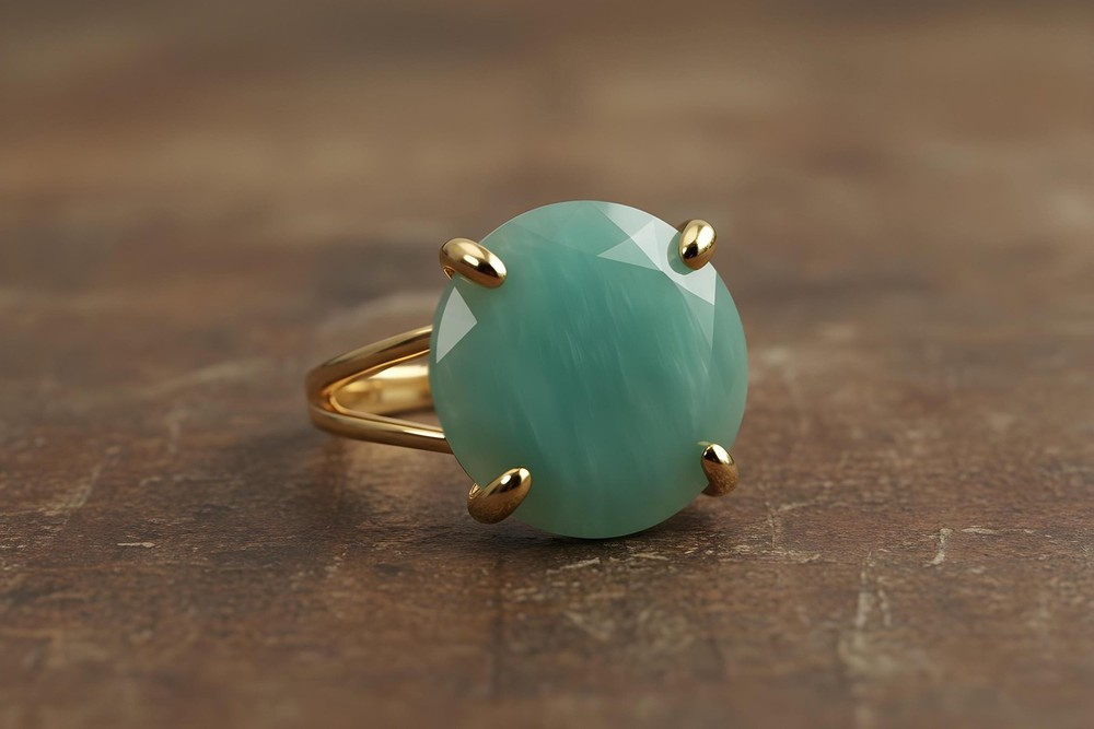 Amazonite Ring Anemone Jewelry 14k Gold Round Cut Solitaire Statement