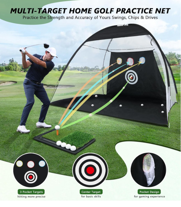 10x7FT Golf Practice Net w/ Mat – Indoor & Outdoor Swing Training