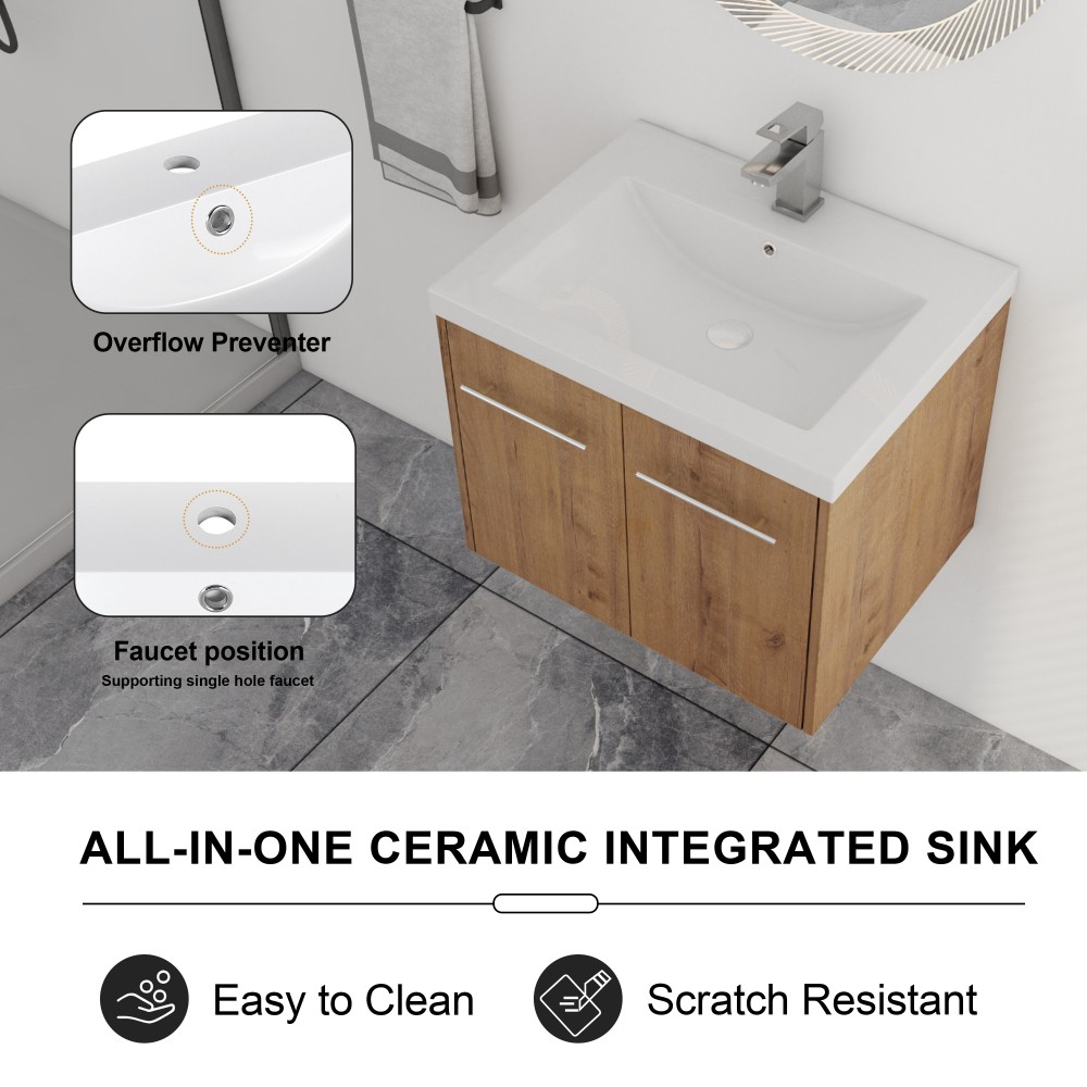 Bathroom Vanity with Sink Features Soft-Close Doors Floating Design