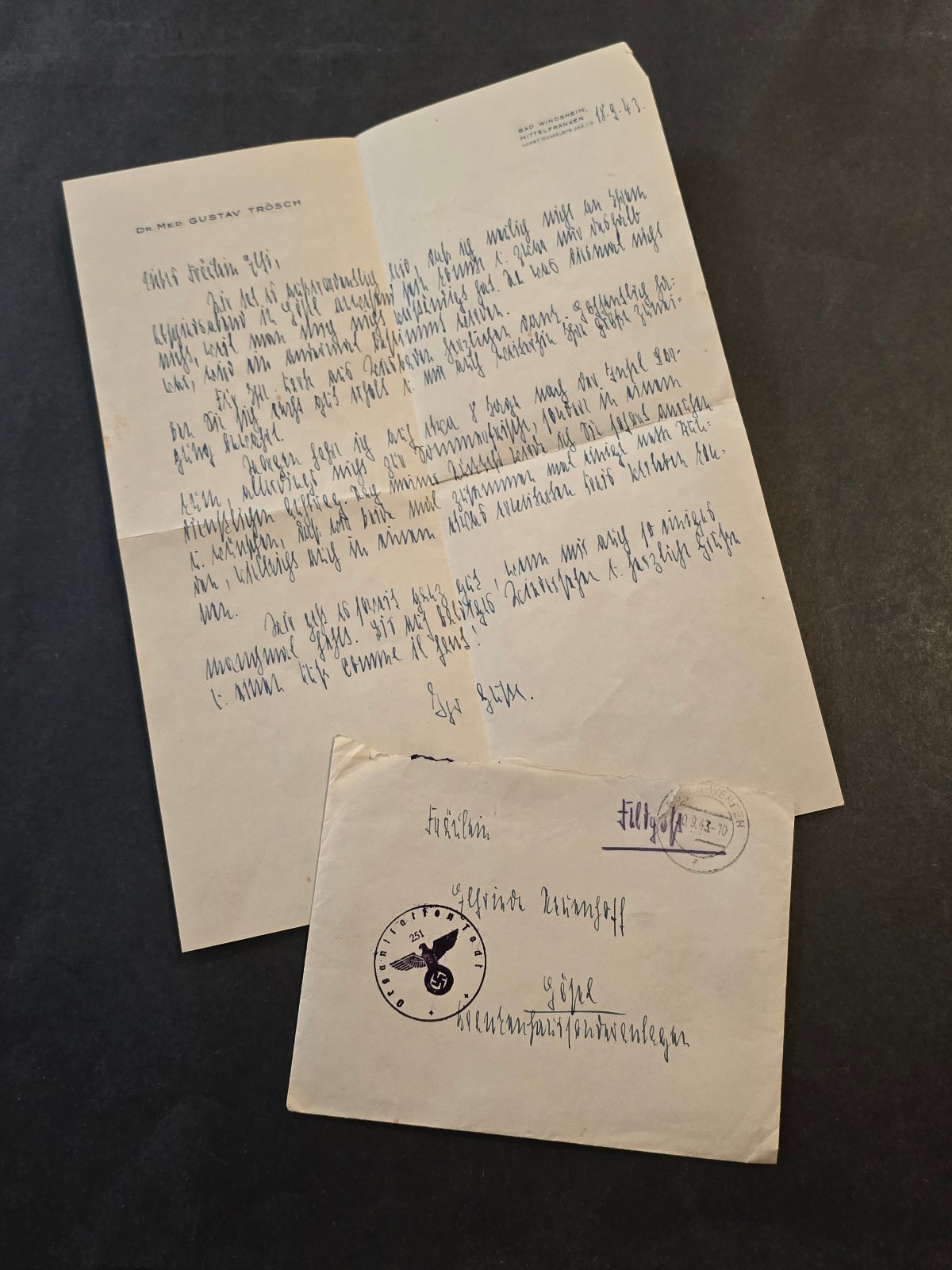 WWII Third Reich German Feldpost Mailed Red Cross Military Doctors Letter