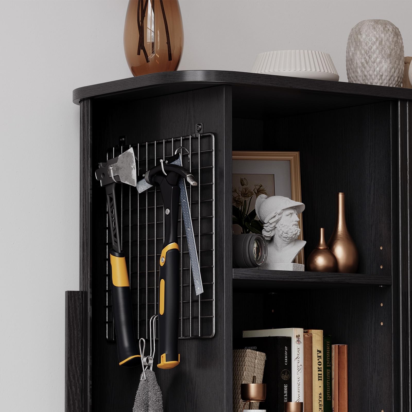 71" Fluted Kitchen Pantry Cabinet, Tall Storage Cabinet (Black)