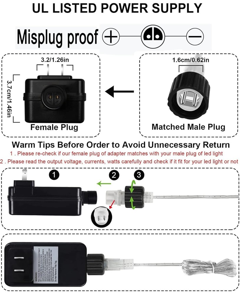 1 Pack 12V 1A Class 2 Power Supply LED Transformer Replacement for String Lights