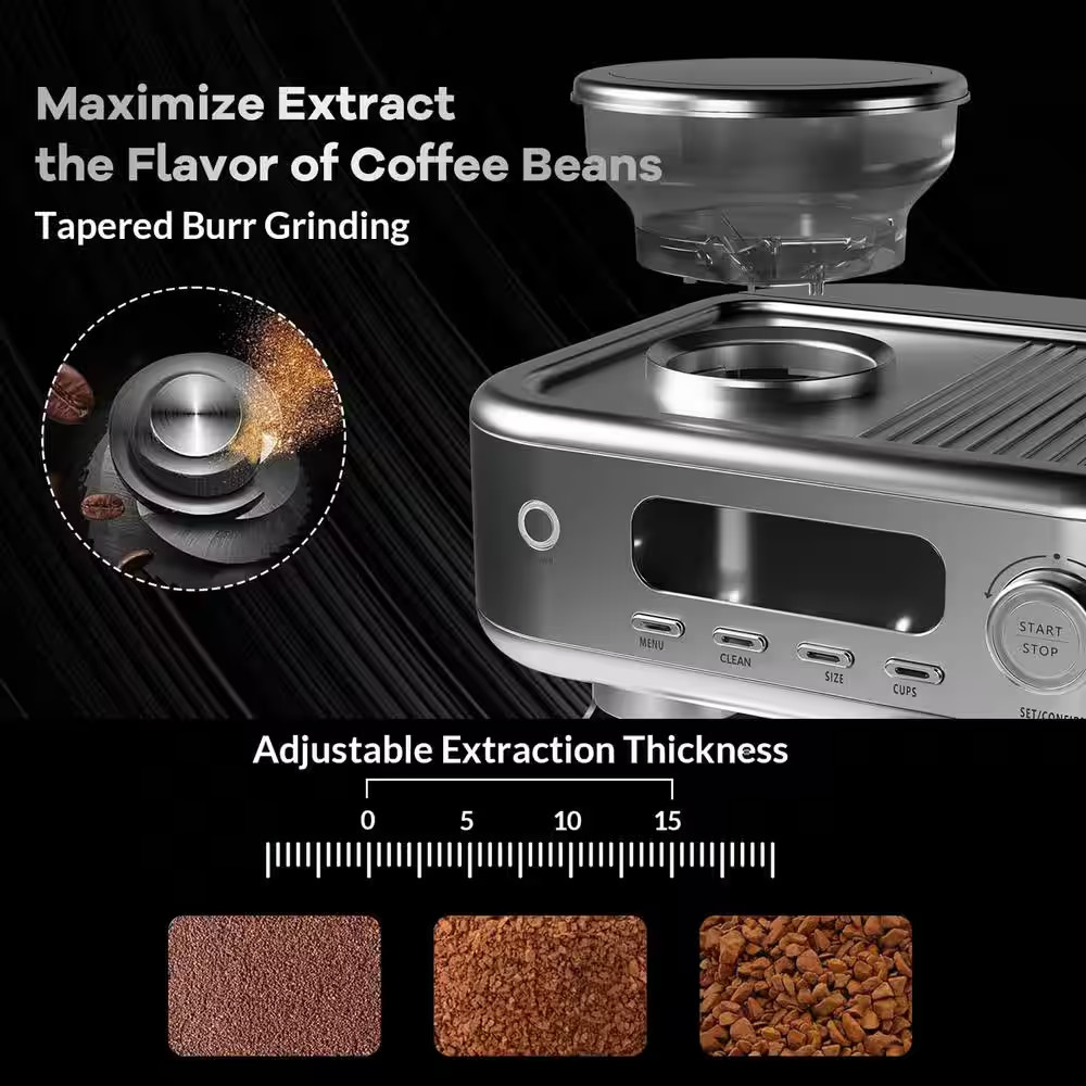 2 Cup Stainless Steel Digital Display Semi-Automatic Espresso Machine with Built