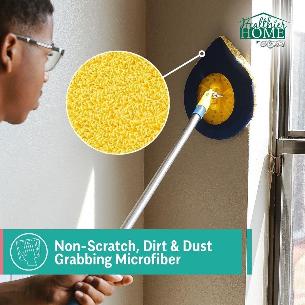 CHOMP Long Handle Wall Cleaner, 5 Minute 60 Inch, Yellow Microfiber