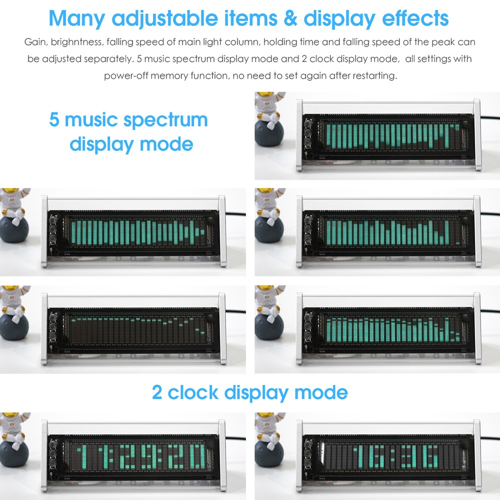 VFD Audio Spectrum Analyzer AUX Selector Box Bluetooth 5.0 Receiver Desk Clock