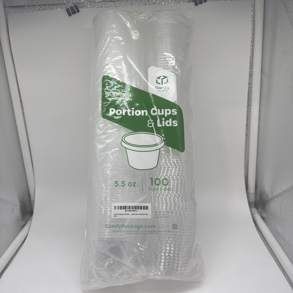 Comfy Package 5.5 oz. Plastic Portion Cups with Lids - 100 Sets - Clear Soufflé