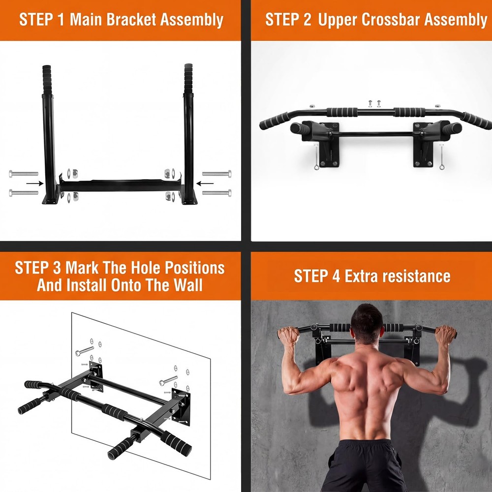 Pull Up Bar Wall Mounted - Multifunctional Wall Mounted Pull Up Bar for Home ...