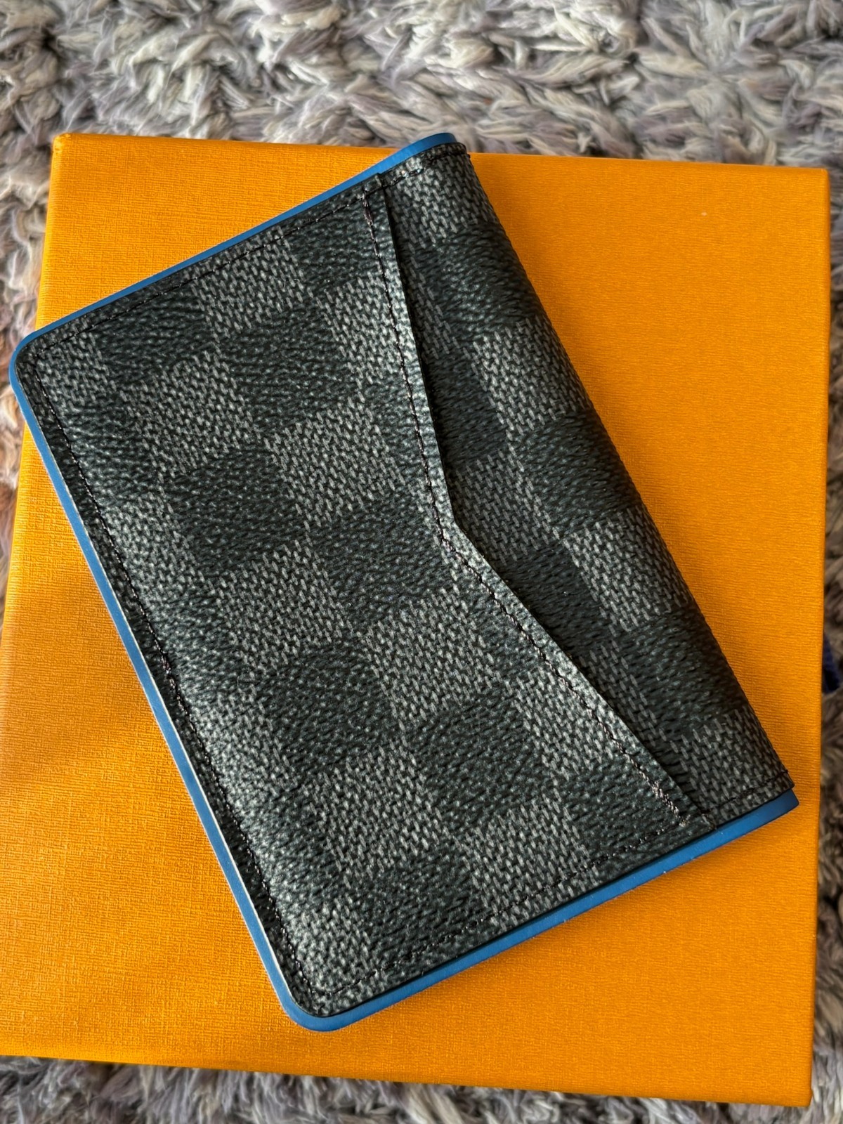 AUTH Louis Vuitton N64432 Damier Graphite Blue Edge Card Case Wallet AB LV